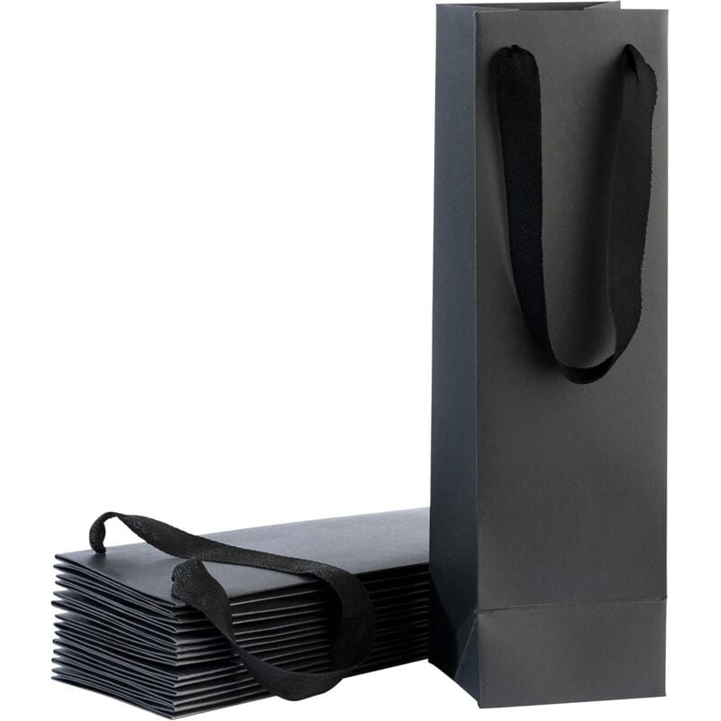 Sollbry - Schwarzer Weinbeutel für Wein-, Whisky-/Spirituosenflaschen, wiederverwendbarer Beutel, laminiert für mehr Stabilität. (10er-Pack)