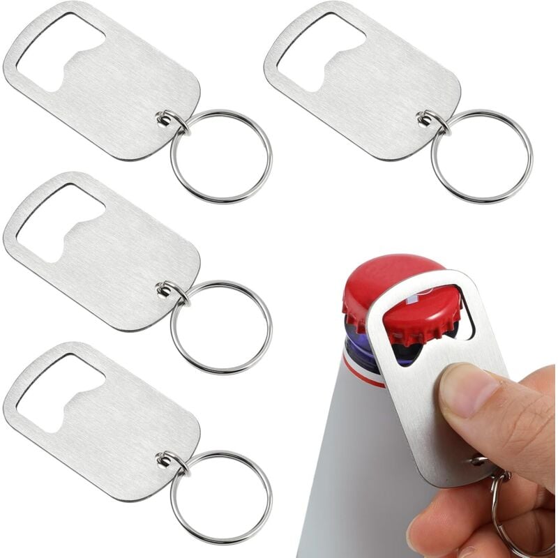 Sollbry Set mit 4 Flaschenöffner-Schlüsselanhängern aus Edelstahl, Bierflaschenöffner, kleiner Flaschenöffner, praktischer Schlüsselanhänger für