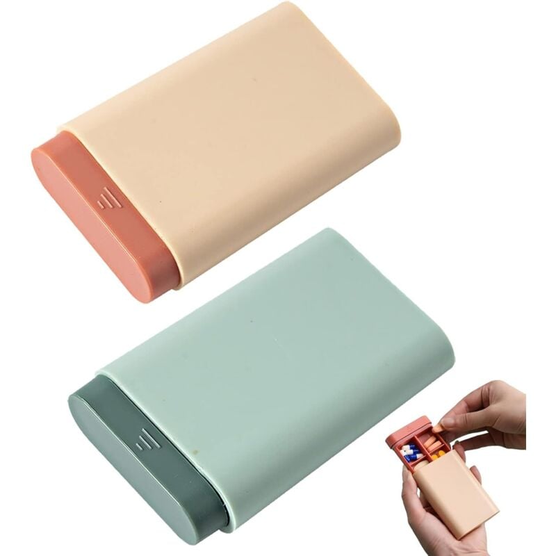 Stück Medikamenten-Aufbewahrungsbox, 6 Fächer, Pillendosen, Taschen-Pillendose für Medikamente, tägliche Reisen (grün + rosa) - Sollbry