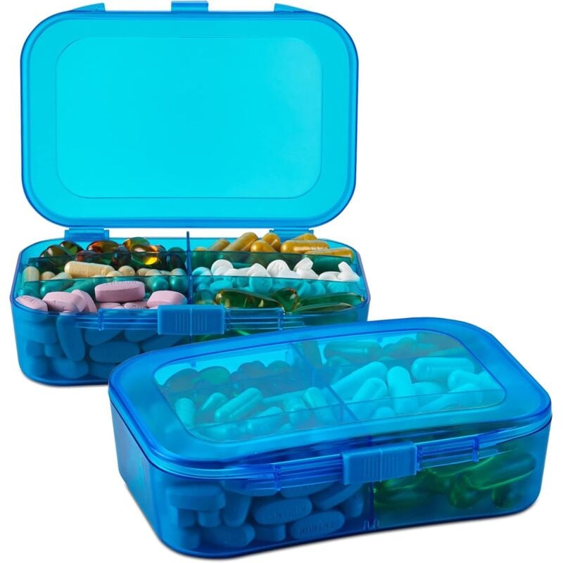 Sollbry - Stück tragbare Erinnerungsbox mit 6 Fächern für Ihre Pillen, Medikamente, Nahrungsergänzungsmittel, Vitamine und Fischöle, blau