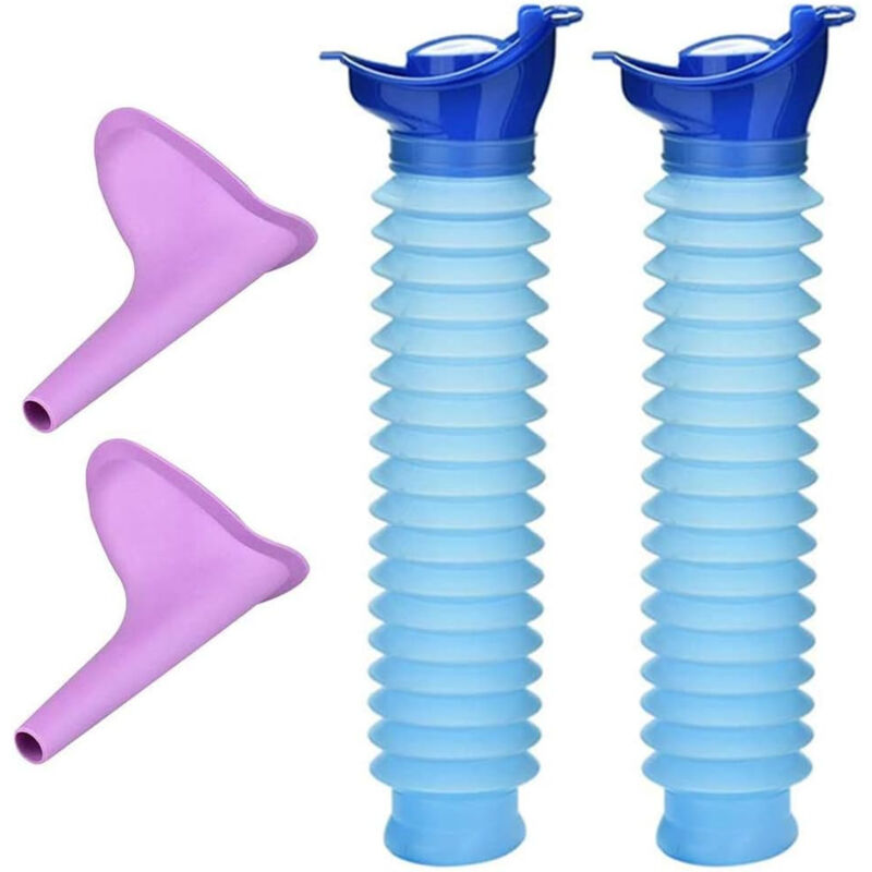 Tragbares Notfall-Urinal im 2er-Pack – versenkbare Mini-Urinflasche für Männer und Frauen im Freien, Reisetrichter für Autocamping, recycelbare