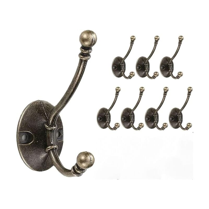 Sollbry - Vintage-Wandhaken, 8 schwere Metall-Wandhaken, Doppelhaken zum Aufhängen von Kleidung, Jacken, Bademänteln, Handtüchern, Hüten, Schlüsseln,