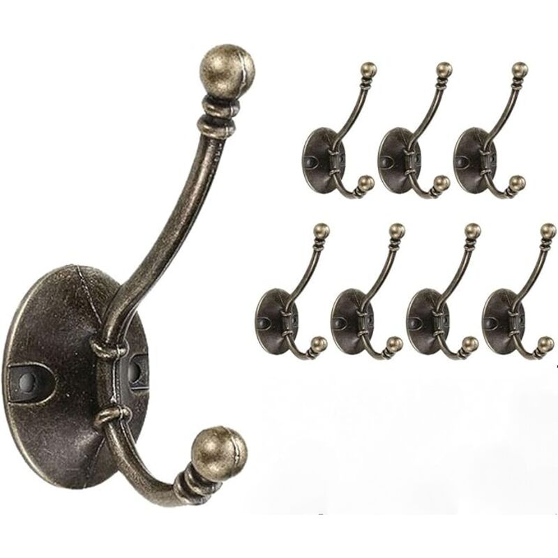 Sollbry - Vintage-Wandhaken, 8 schwere Metall-Wandhaken, Doppelhaken zum Aufhängen von Kleidung, Jacken, Bademänteln, Handtüchern, Hüten, Schlüsseln,