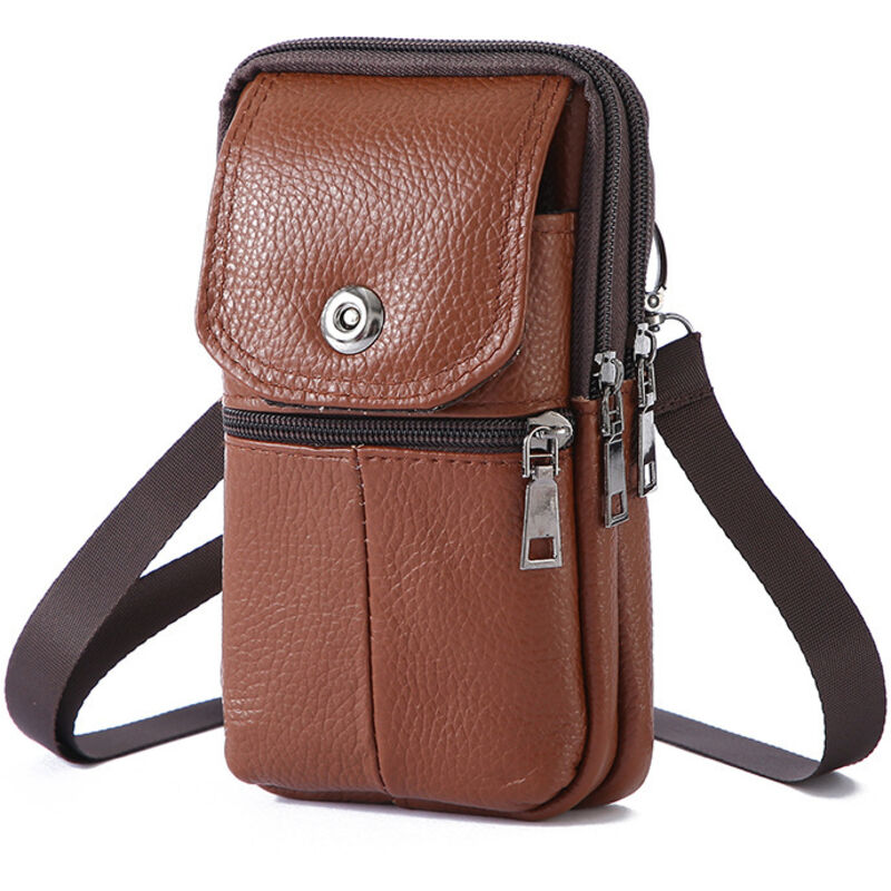 Sollbry - Zigarettenetui aus echtem Leder, Vintage-Umhängetasche aus Rindsleder, Handy-Gürteltasche, perfekt zum Schutz von Handys (braun, 19 x 10 x