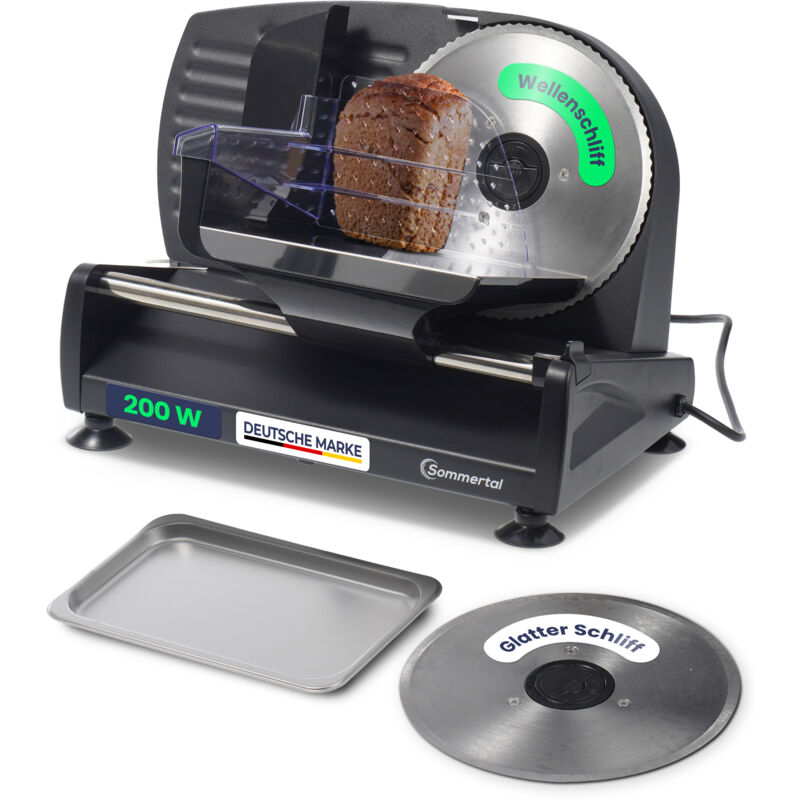 Sommertal Allesschneider AS190 DUAL 200 W Edelstahlmesser mit Wellenschliff und glatten Schliff, platzsparend, elektrische Schneidemaschine