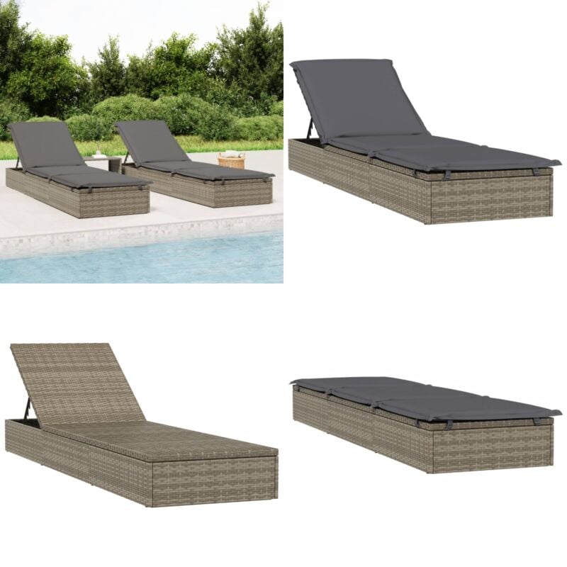 Vidaxl - Sonnenliege 1 Stk. mit Auflage Grau 201x55x62 cm Poly Rattan - Sonnenliege - Gartenmöbel - Loungemöbel - Relaxsessel - Outdoor Möbel - Home