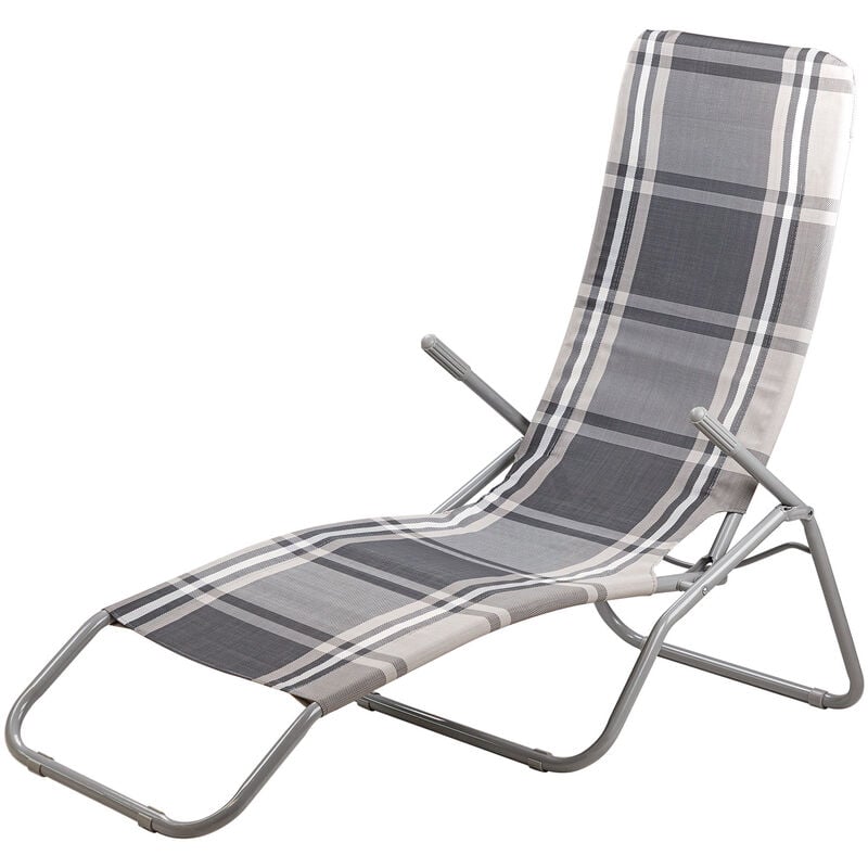 Sonnenliege Gartenliege Virginia Beach grau-kariert Relaxliege Strandliege
