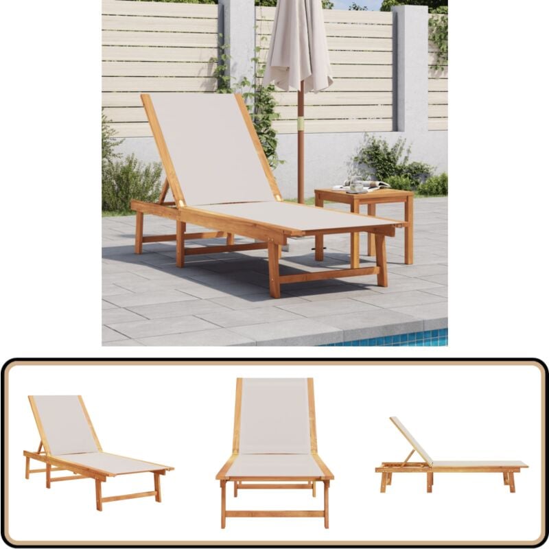 Vidaxl - Sonnenliege Grau Massivholz Akazie und Textilene - Sonnenliege - Gartenliege - Holzliege - Akzidenzholzmöbel - Outdoor Möbel