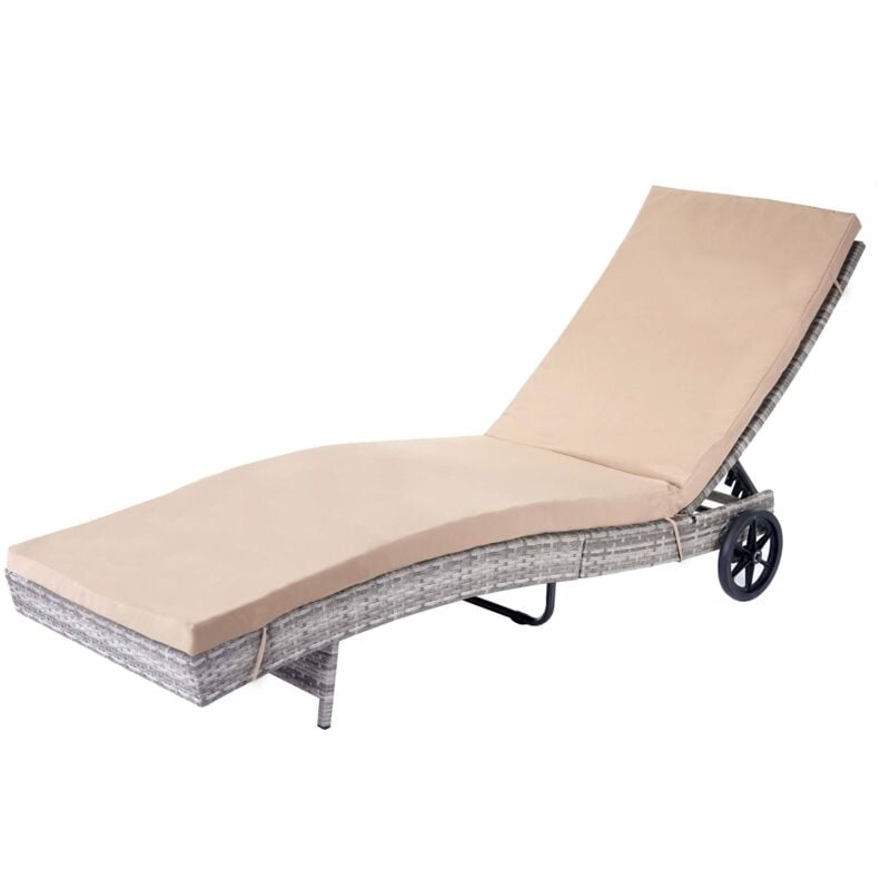 Hegele - Sonnenliege HHG-456, Gartenliege Relaxliege Liege, Poly-Rattan grau, Kissen beige