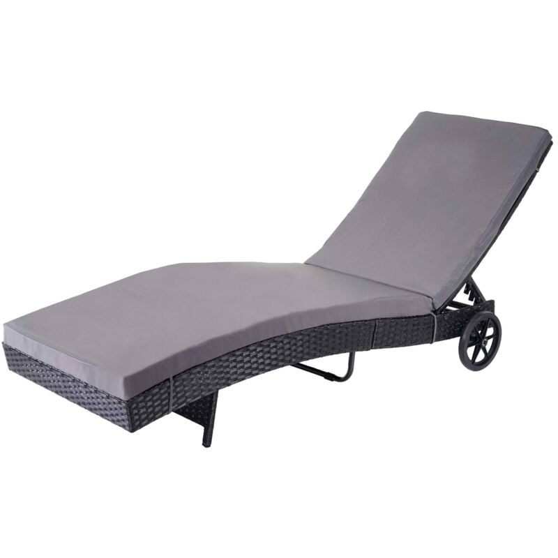 Sonnenliege HHG-456, Gartenliege Relaxliege Liege, Poly-Rattan anthrazit, Kissen dunkelgrau