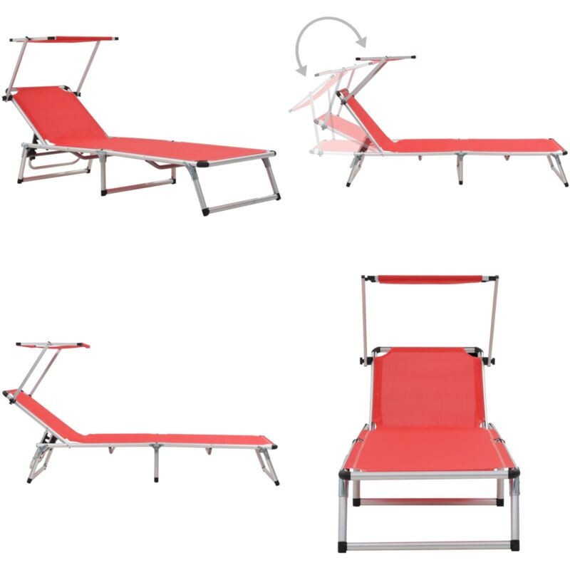 Vidaxl - Sonnenliege Klappbar mit Sonnenschutz Alu und Textilene Rot - Sonnenliege - Gartenliege - Klappliege - Alu-Liege - Textilene Liege - Home &
