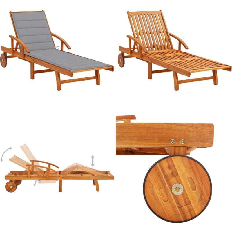 Sonnenliege mit Auflage Akazie Massivholz - Sonnenliege - Gartenmöbel - Holz-Sonnenliege - Liege - Outdoor Möbel - Home & Living