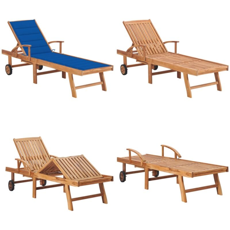 Vidaxl - Sonnenliege mit Auflage Königsblau Massivholz Teak - Holz Liege - Gartenliege - Teakholzmöbel - Sonnenschirm - Gartenmöbel - Home & Living