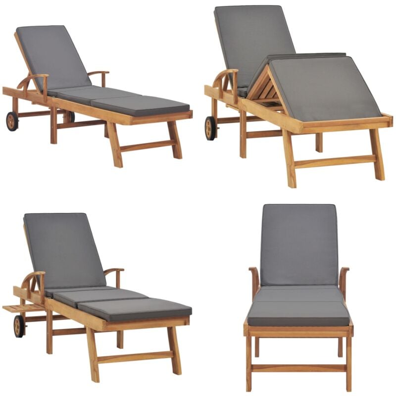 Vidaxl - Sonnenliege mit Auflage Massivholz Teak Dunkelgrau - Teekholzmöbel - Gartenliege - Sonnenliege - Liege - Outdoormöbel - Home & Living