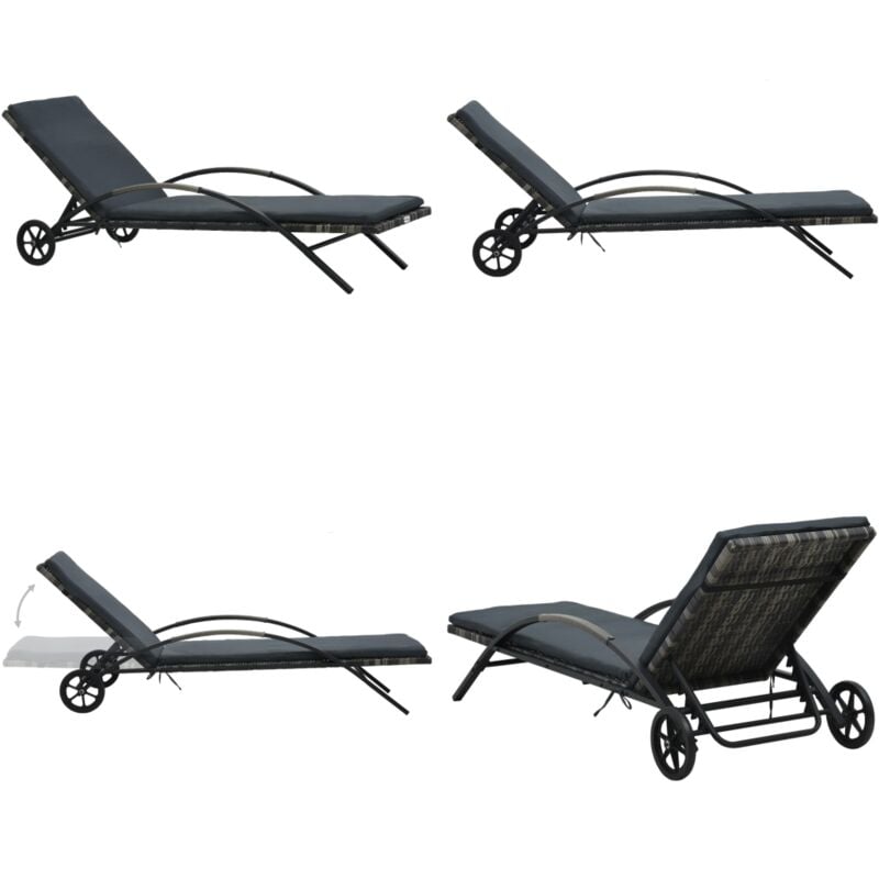 Vidaxl - Sonnenliege mit Auflage & Rädern Poly Rattan Anthrazit - Sonnenliege - Gartenliege - Rattanliege - Outdoor Möbel - Poolliege - Home & Living