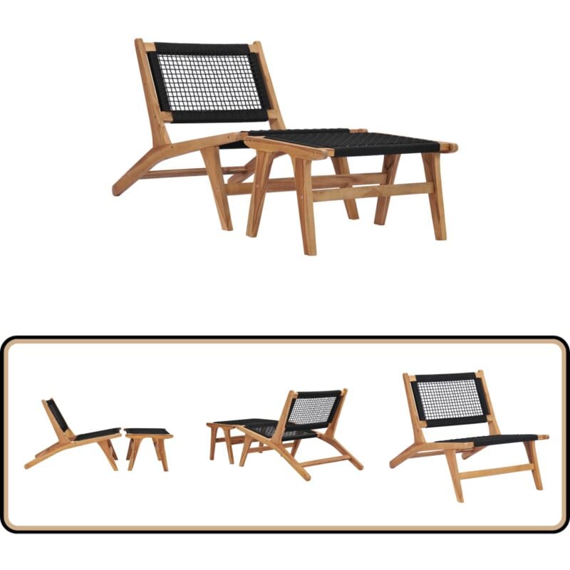 Sonnenliege mit Fußablage Massivholz Teak und Seil - Gartenmöbel - Teekholzmöbel - Sonnenliege - Liege - Outdoormöbel