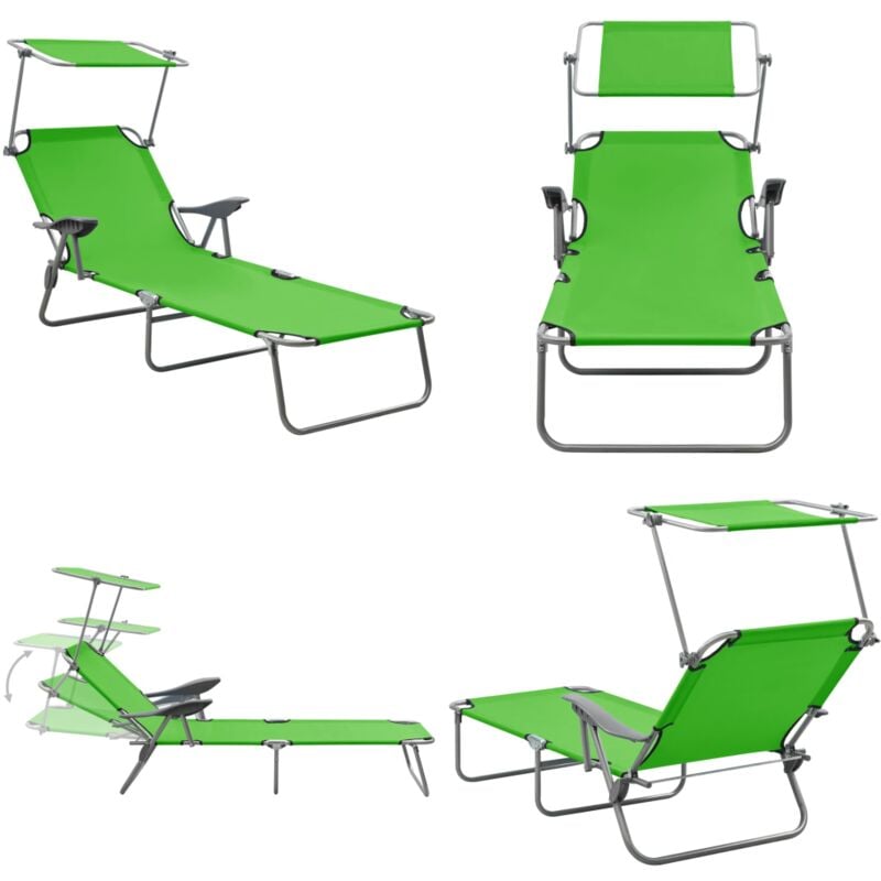 Vidaxl - Sonnenliege mit Sonnendach Stahl Grün - Sonnenliege - Gartenliege - Strandliege - Relaxliege - Poolliege - Home & Living
