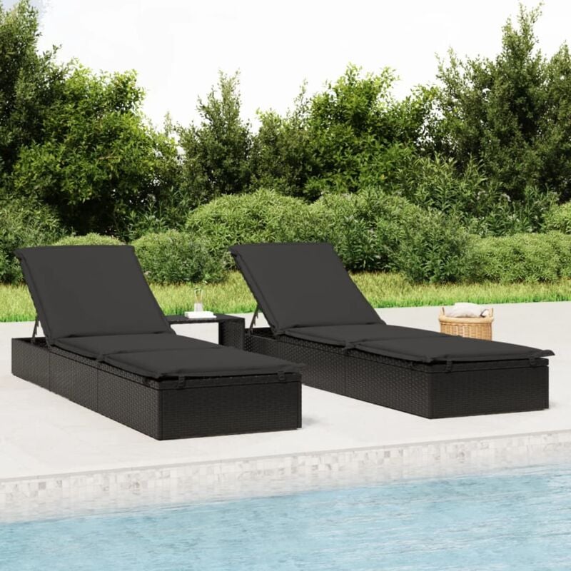 Maison Chic - Sonnenliege mit Tisch Gartenliege Relaxliege für Garten, Balkon und Terrrasse Schwarz Poly Rattan DE92771