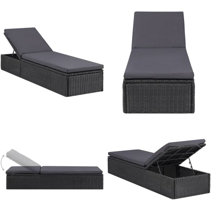 Vidaxl - Sonnenliege Poly Rattan Schwarz und Dunkelgrau - Sonnenliege - Gartenliege - Poolliege - Relaxliege - Lounge Chair - Home & Living