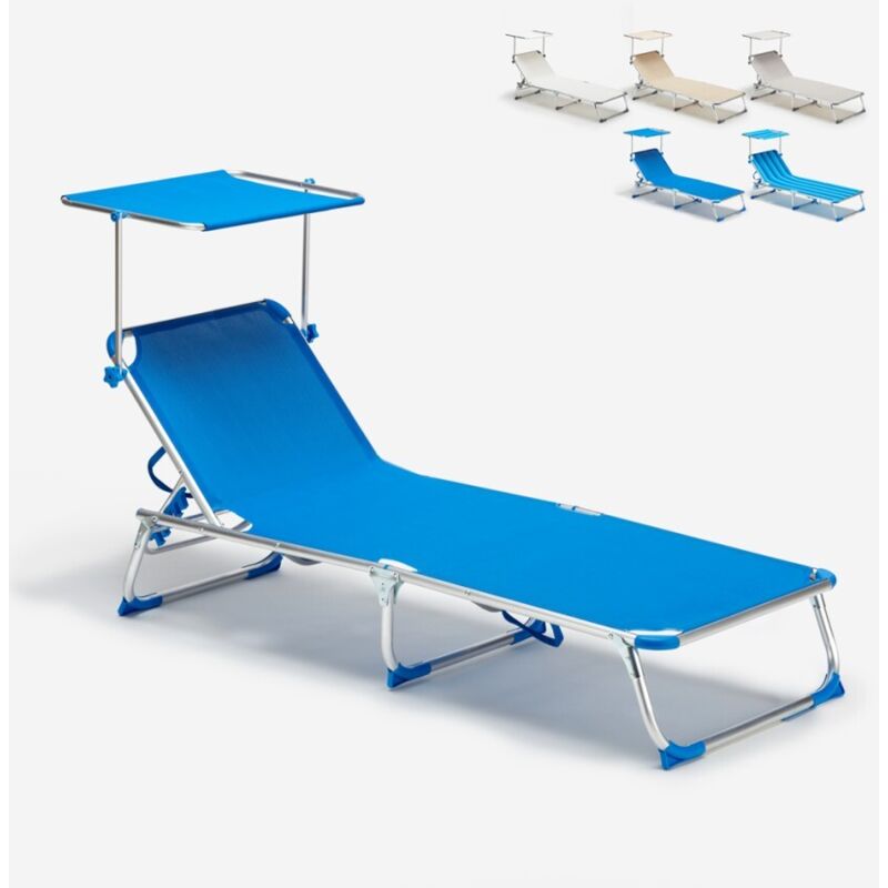 Sonnenliege Strandliege Klappbar Aluminium mit Sonnendach California - Blau