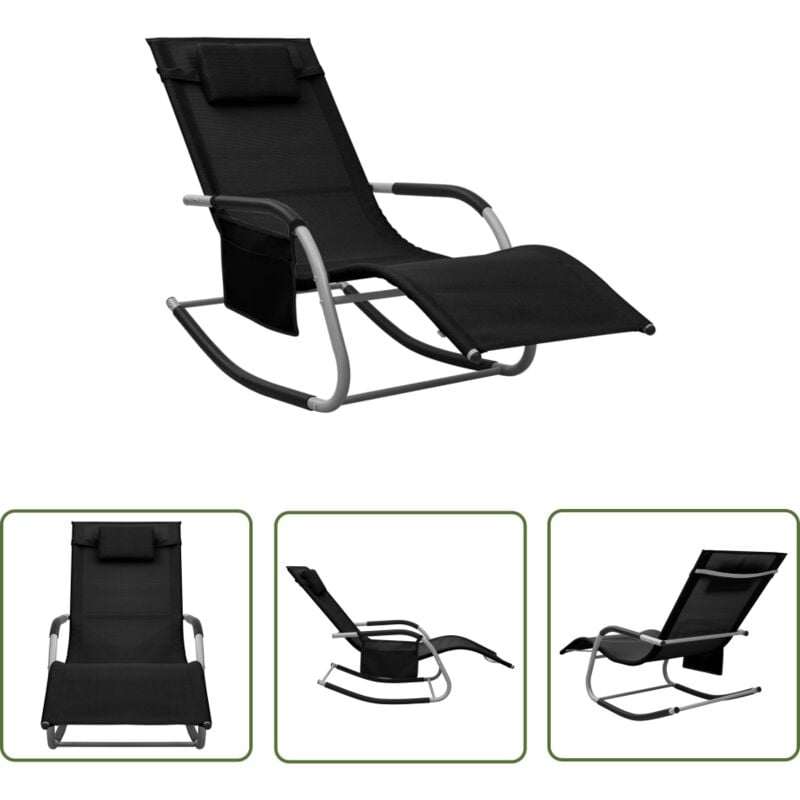 The Living Store Sonnenliege Textilene Schwarz und Grau - Sonnenliege - Gartenliege - Strandliege - Textilene Liege - Wetterfestes Möbel