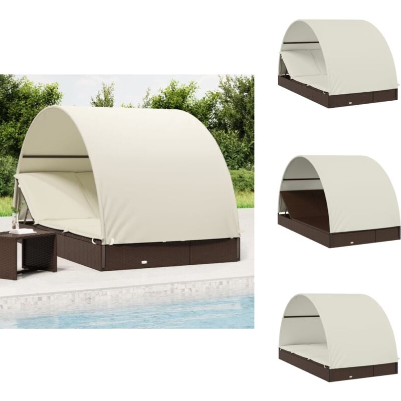 2-Personen-Sonnenliege mit Dach Braun 211x112x140 Poly Rattan - Sonnenliege - Gartenmöbel - Loungemöbel - Outdoor Möbel - Pool Accessoire