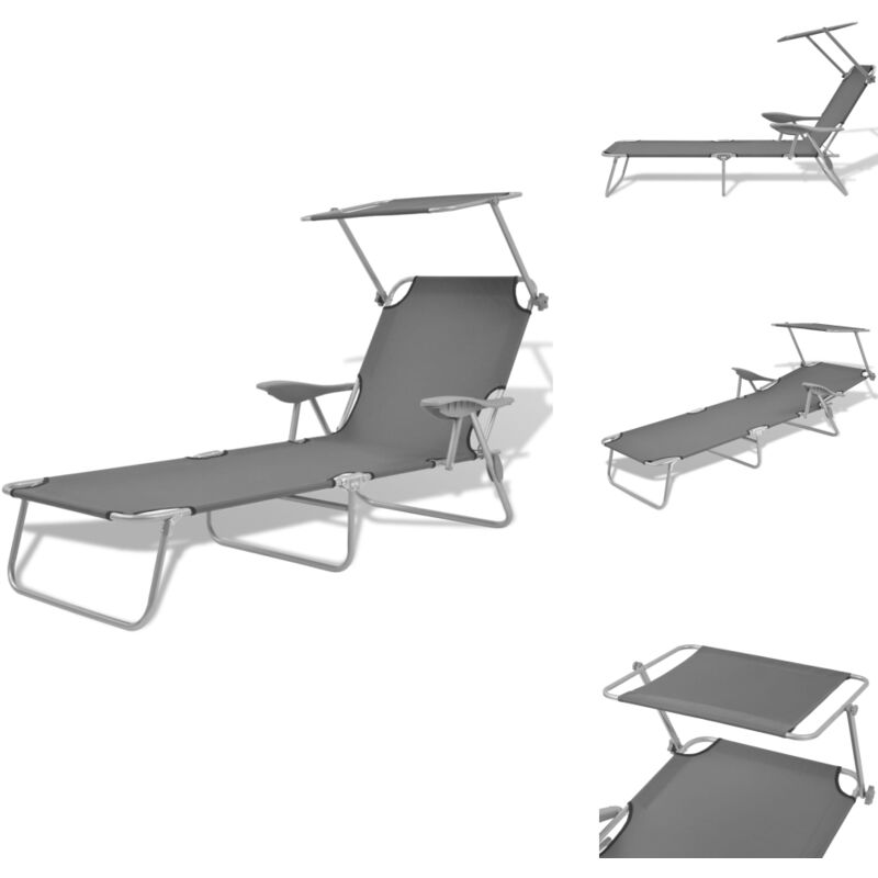 Sonnenliege mit Sonnenschutz Stahl Grau - Sonnenliege - Gartenliege - Relaxliege - Poolliege - Klappliege