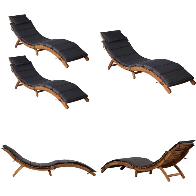 Sonnenliegen mit Auflagen 2 Stk. Dunkelgrau Massivholz Akazie - Holz Liege - Gartenmöbel - Lounge Sessel - Sonnenschirm - Garten Deko - Home & Living
