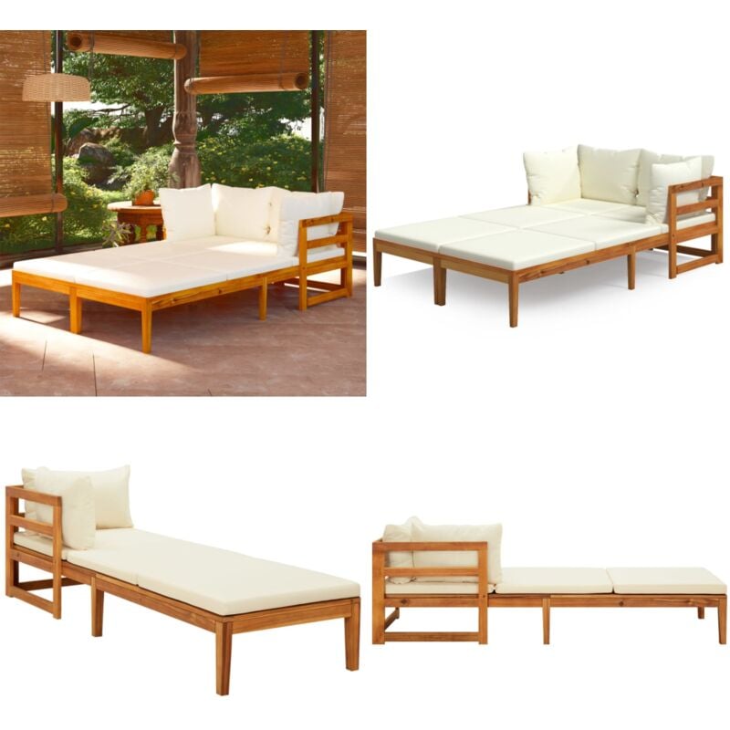 Vidaxl - Sonnenliegen mit Cremeweißen Kissen 2 Stk. Akazienholz - Holz Gartenmöbel - Liege - Sonnenschirm - Gartenlounge - Outdoor Möbel - Home &
