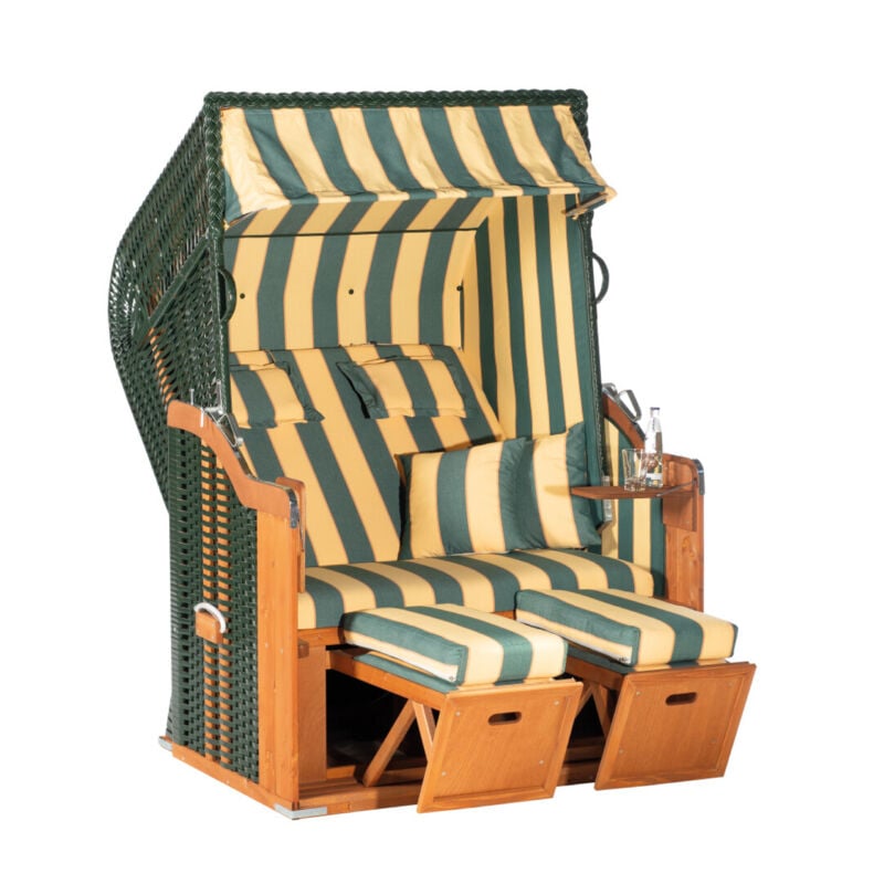 Sonnenpartner Rustikal 250 2-Sitzer Strandkorb Halbliegemodell PVC-Geflecht grün