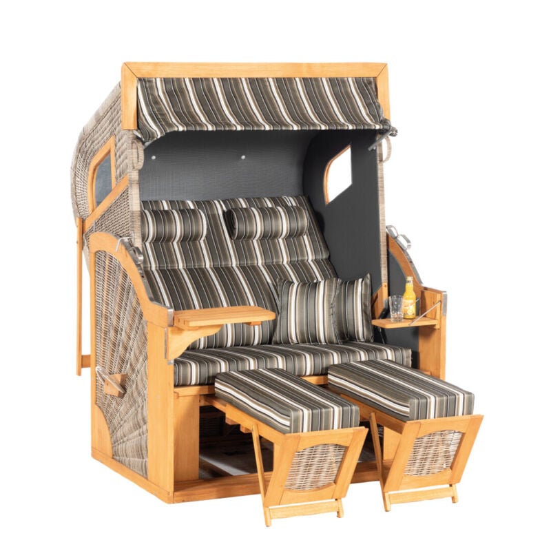 Sonnenpartner - Strandkorb Rustikal 405 z Comfort xl Stoff Nr. 1242, 2-Sitzer xl, 3/4 Liegemodell, pe-