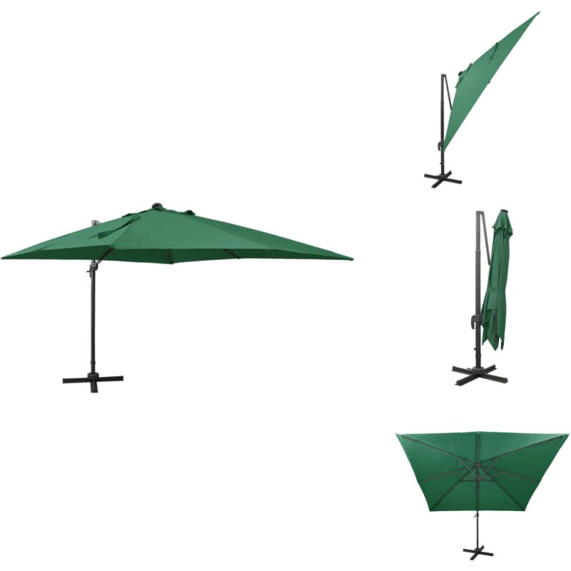 Ampelschirm mit LED-Beleuchtung 300 cm Grün - Sonnenschirm - Gartenmöbel - Markise - Terrasse - Beleuchtung