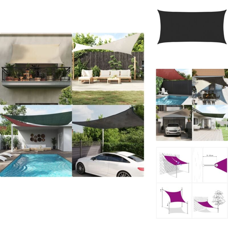 Sonnensegel 160 g/m² Schwarz 2,5x4,5 m HDPE - Sonnensegel - HDPE Sonnensegel - Gartensonnensegel - Markisen - Schattenspender