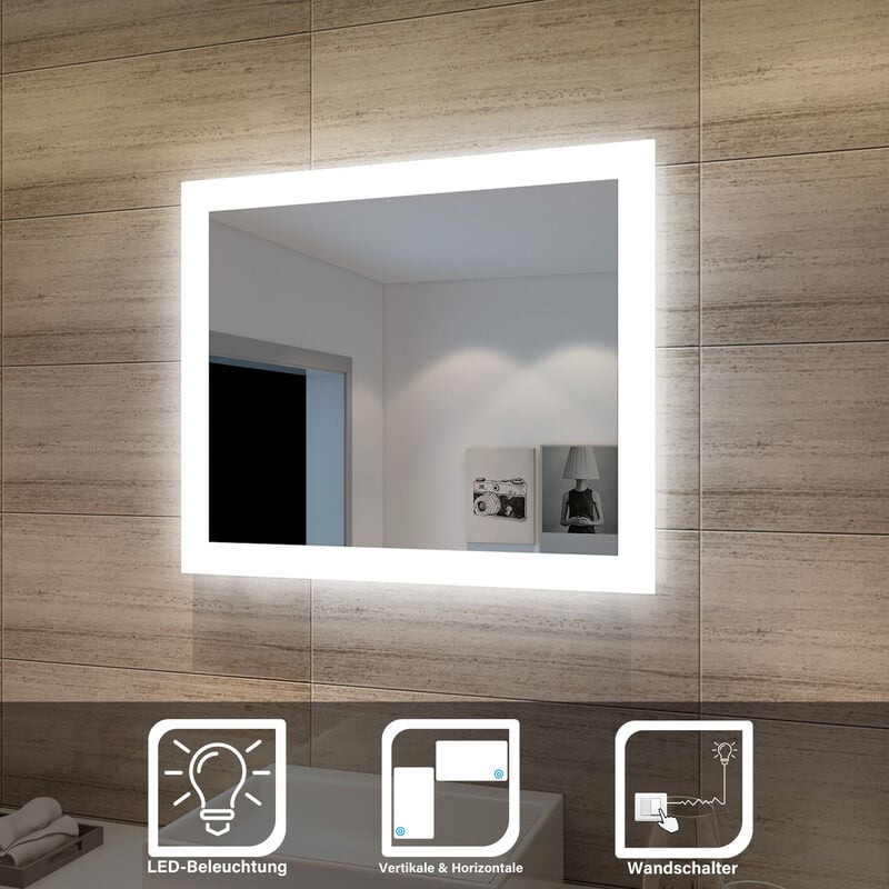 Badspiegel led Beleuchtung Badezimmerspiegel mit led Beleuchtung Wandspiegel Lichtspiegel 50x60cm Energiesparender IP44 - Sonni