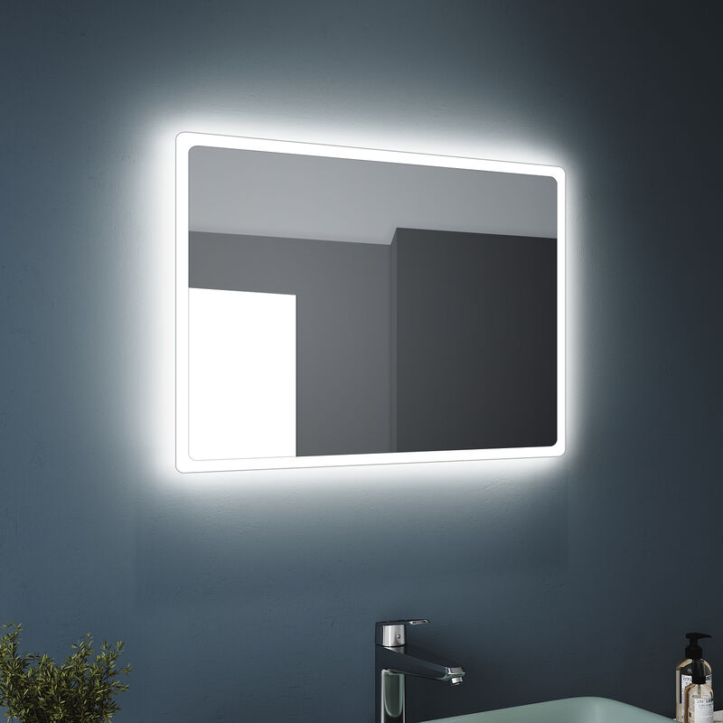 Badspiegel Led Beleuchtung Badezimmerspiegel mit led Kaltweißer Beleuchtung 60x40 cm Vertikal/Horizontal, Wandschalter, Schutzklasse IP44 - Sonni