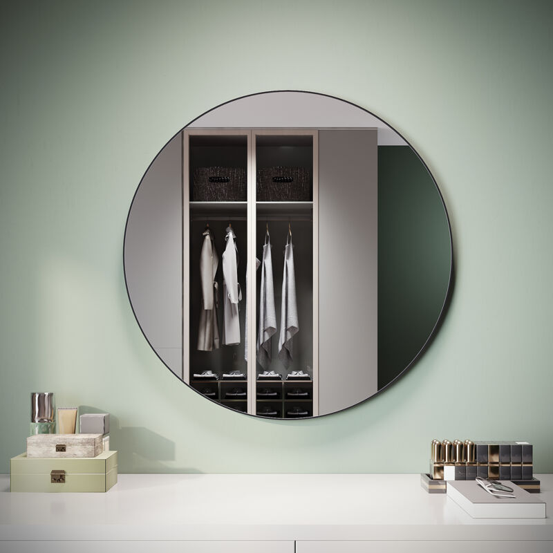 Sonni - Standspiegel mit Schwarzem Rahmen und Klarer Definition, Runder Wandspiegel, Passend für Alle Möbelstile, 800 x 800 x 25 mm