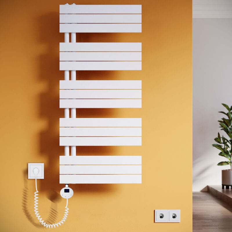 Handtuchheizkörper Elektrisch mit Heizstab Badheizkörper Elektrisch mit Temperatureinstellung Und Timer Weiß 1314x600mm - Sonni