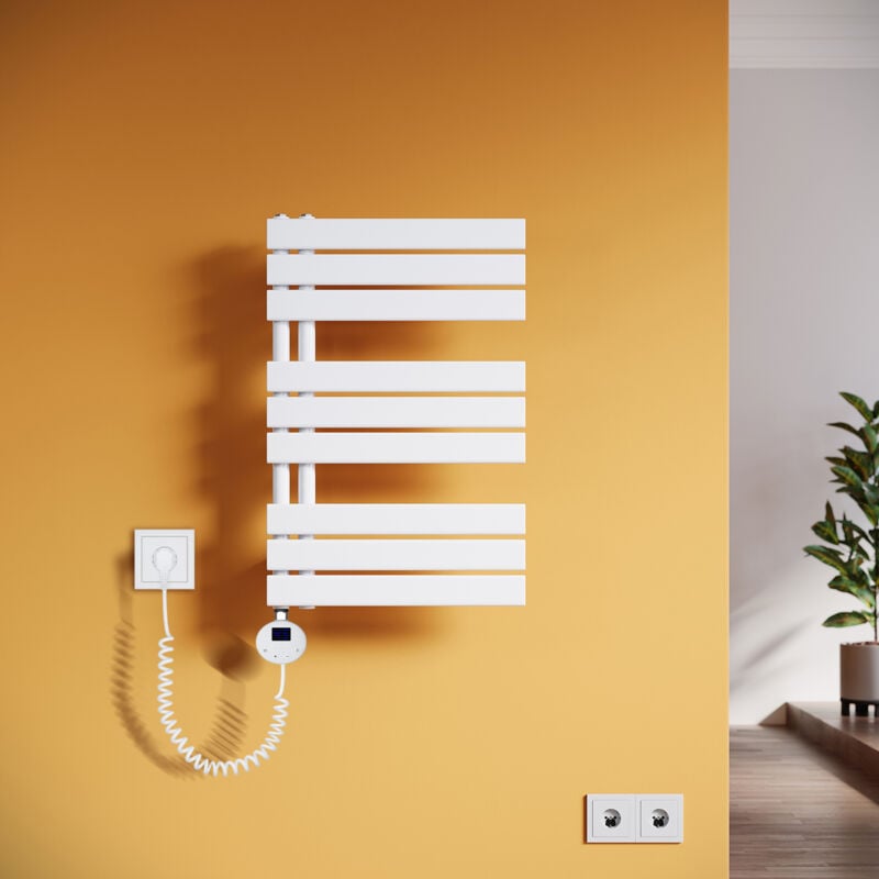 Handtuchheizkörper Elektrisch mit Heizstab Badheizkörper Elektrisch mit Temperatureinstellung Und Timer Weiß 762x500mm - Sonni