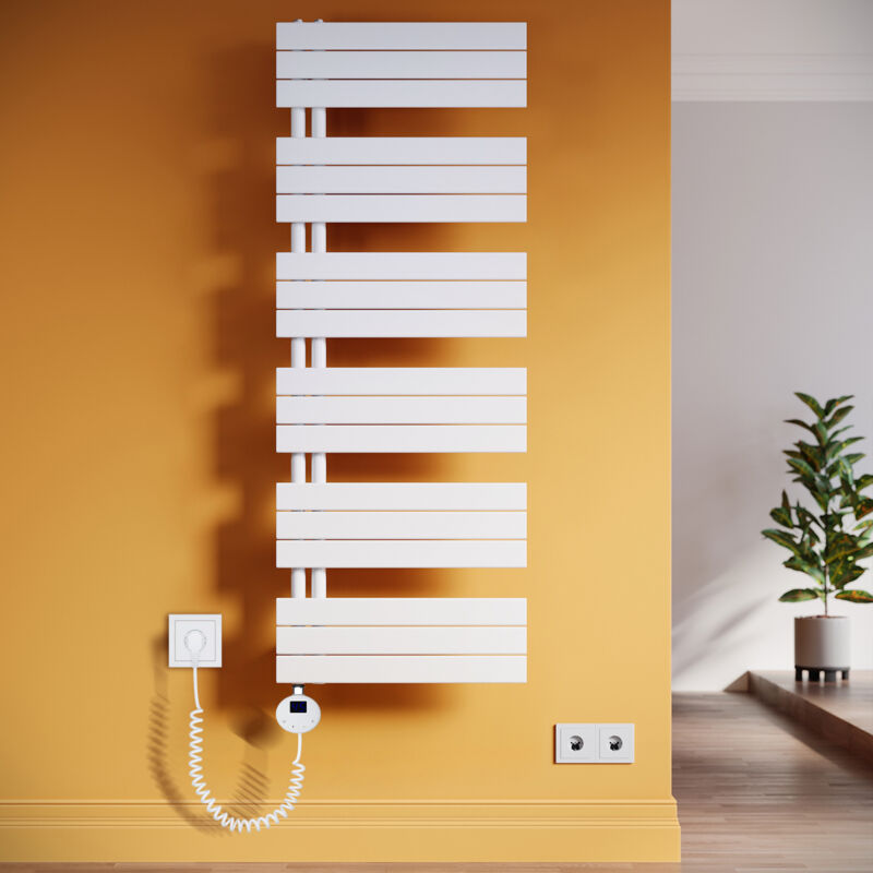 Handtuchheizkörper Elektrisch mit Heizstab Badheizkörper Elektrisch mit Temperatureinstellung Und Timer Weiß 1590x600mm - Sonni