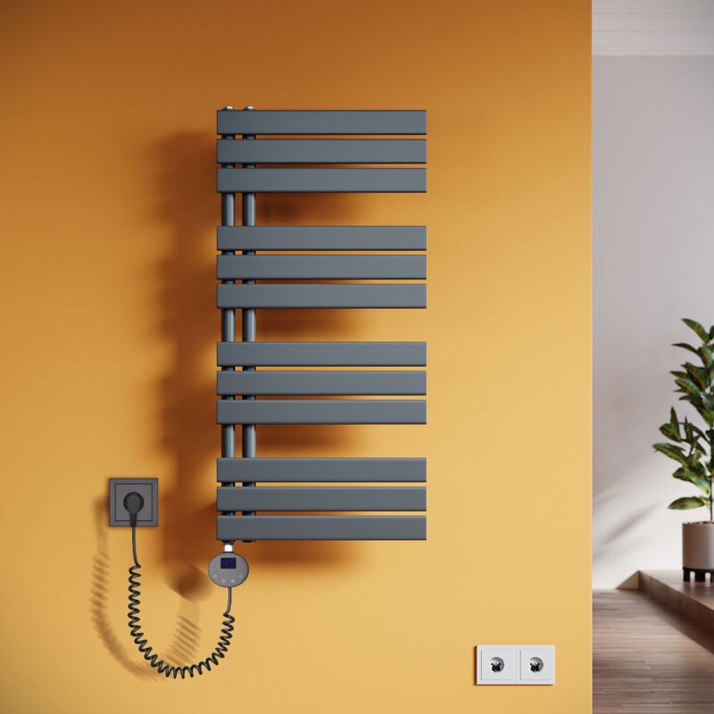 SONNI Handtuchheizkörper Elektrisch mit Heizstab Badheizkörper Elektrisch mit Temperatureinstellung Und Timer Anthrazit 1038x500mm