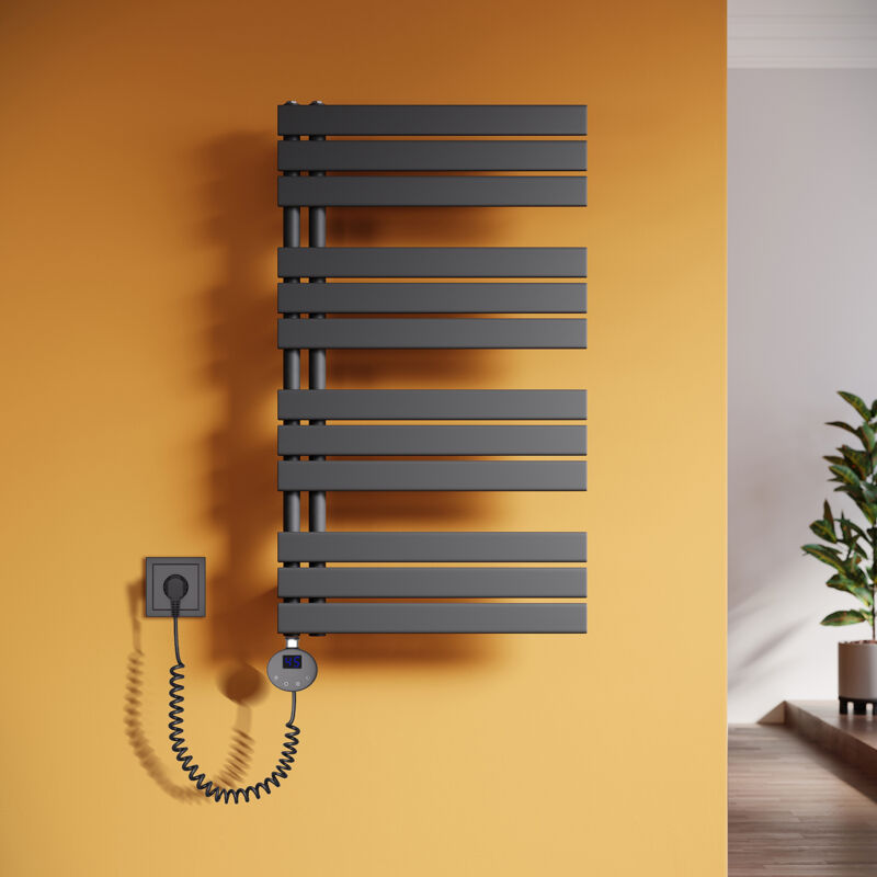 Handtuchheizkörper Elektrisch mit Heizstab Badheizkörper Elektrisch mit Temperatureinstellung Und Timer Anthrazit 1314x500mm - Sonni