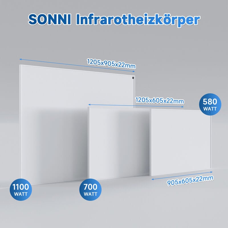 Heizpaneel infrarot Infrarotheizung elektrisch Wandheizung Elektroheizung Carbon Crystal IP54 weiß 1205x905x22mm 1100W Überhitzungsschutz - Sonni