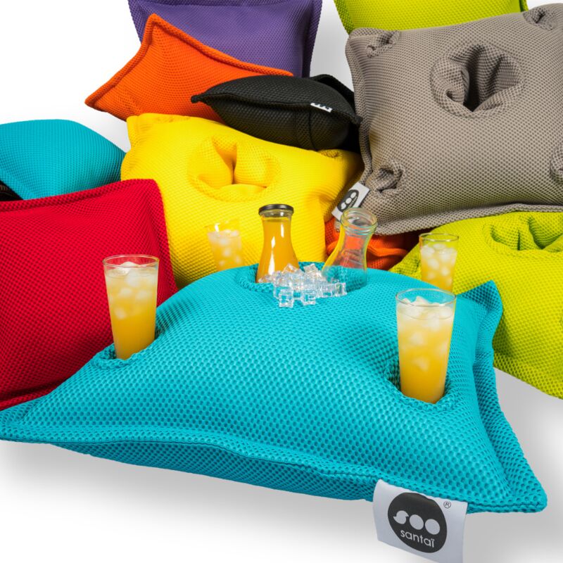 Pool Party Bar-Kissen 75 x 75 x 25 cm, schwimmende Bar, 4 Glashalter und 1 Flaschenhalter, UV-beständig, Grau (PPF7575-1): - Soo Santaï