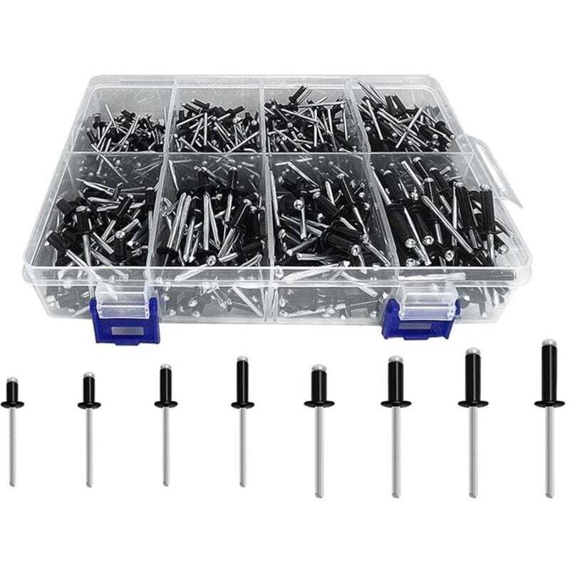 Sortiment von 600 Blindnieten in 8 Größen (1/8 Zoll x 1/4 Zoll, 5/16 Zoll, 3/8 Zoll, 1/2 Zoll, 3/16 Zoll x 5/16 Zoll, 3/8 Zoll, 1/2 Zoll, 5/8 Zoll)