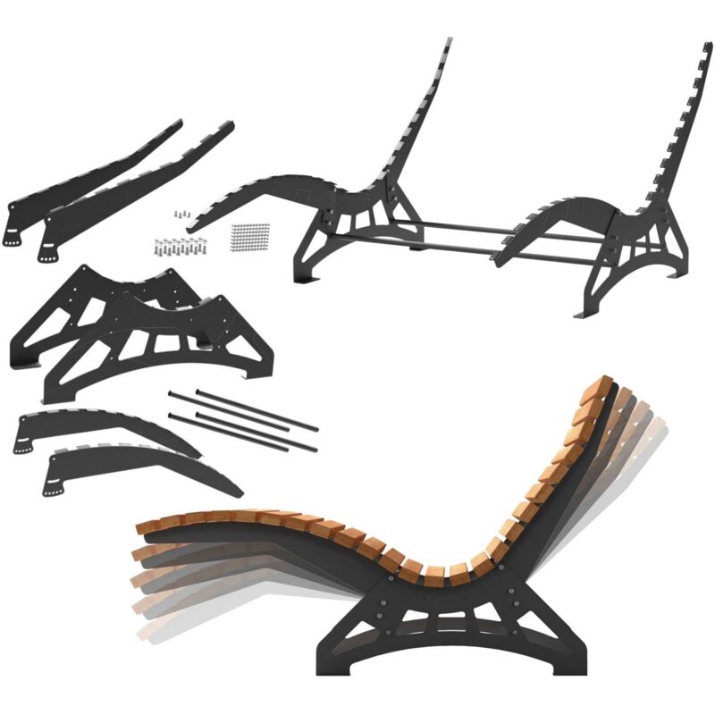 SOTECH Gartenliege Gestell LOUNGER, DIY-Bausatz ohne Holzlatten, 1350 mm breit, Edelstahl 201, schwarz