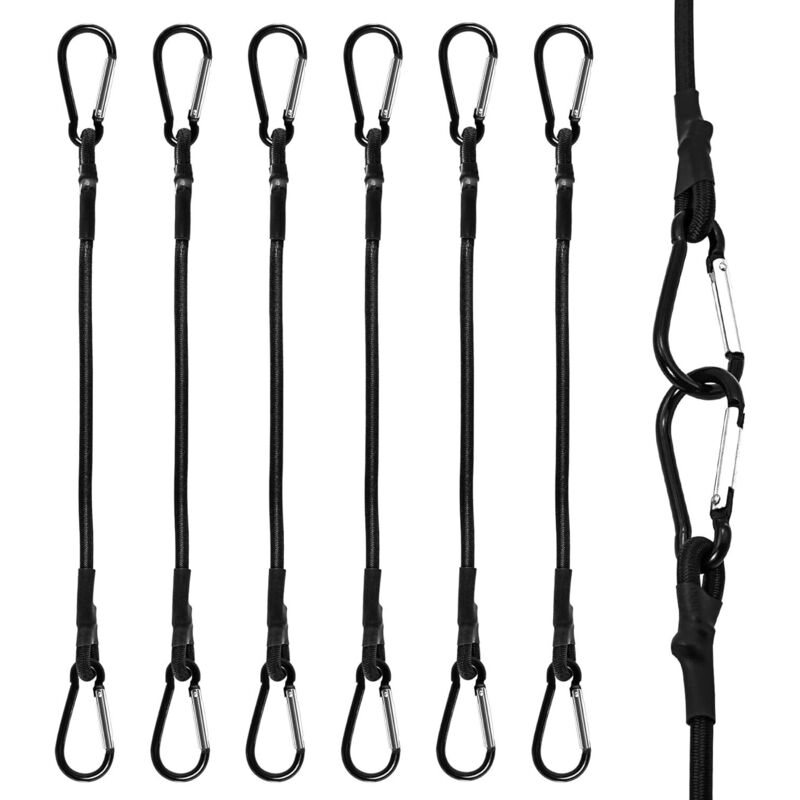 Spanngurte mit Karabiner, 6 Stück, strapazierfähige Spanngurte, 30 cm Spanngurte mit Haken für Camping, Planen, Zelte, Gepäck, Autos und Motorräder