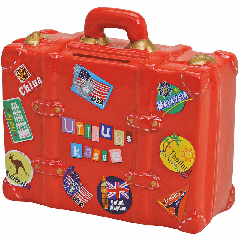Spetebo - Spardose Reisekoffer rot - 14x13cm - Sparbüchse Urlaubs Reise Kasse Geschenkidee