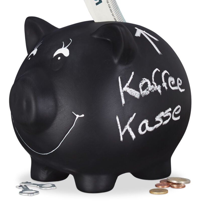 10x Sparschwein, zum Beschriften, Keramik, Kreide, Hochzeit, Geburtstag, Taufe, Spardose, HxBxT 14 x 17 x 13 cm, schwarz