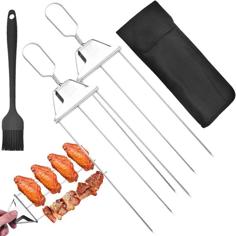 Tonchean - Spieße mit 3 Zinken, Grillspieße zum Grillen, Edelstahlspieße mit leichtgängigem Schieber, Grillzubehör für Fleisch und Gemüse