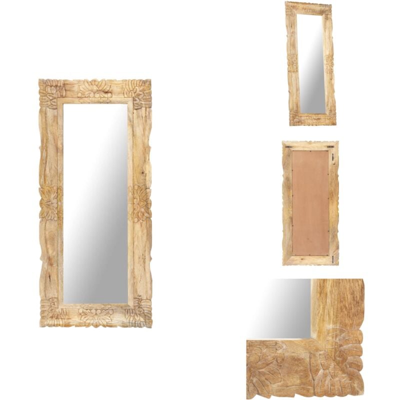 Spiegel 110x50 cm Massivholz Mango - Holzspiegelt - Mangoholz Spiegel - Wohnzimmerdeko - Wandspiegel - Vintage Spiegel